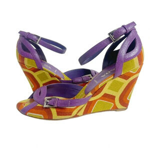 Prada RARE Vintage y2k Green and Purple Mod Print Wedges Women's Size 6